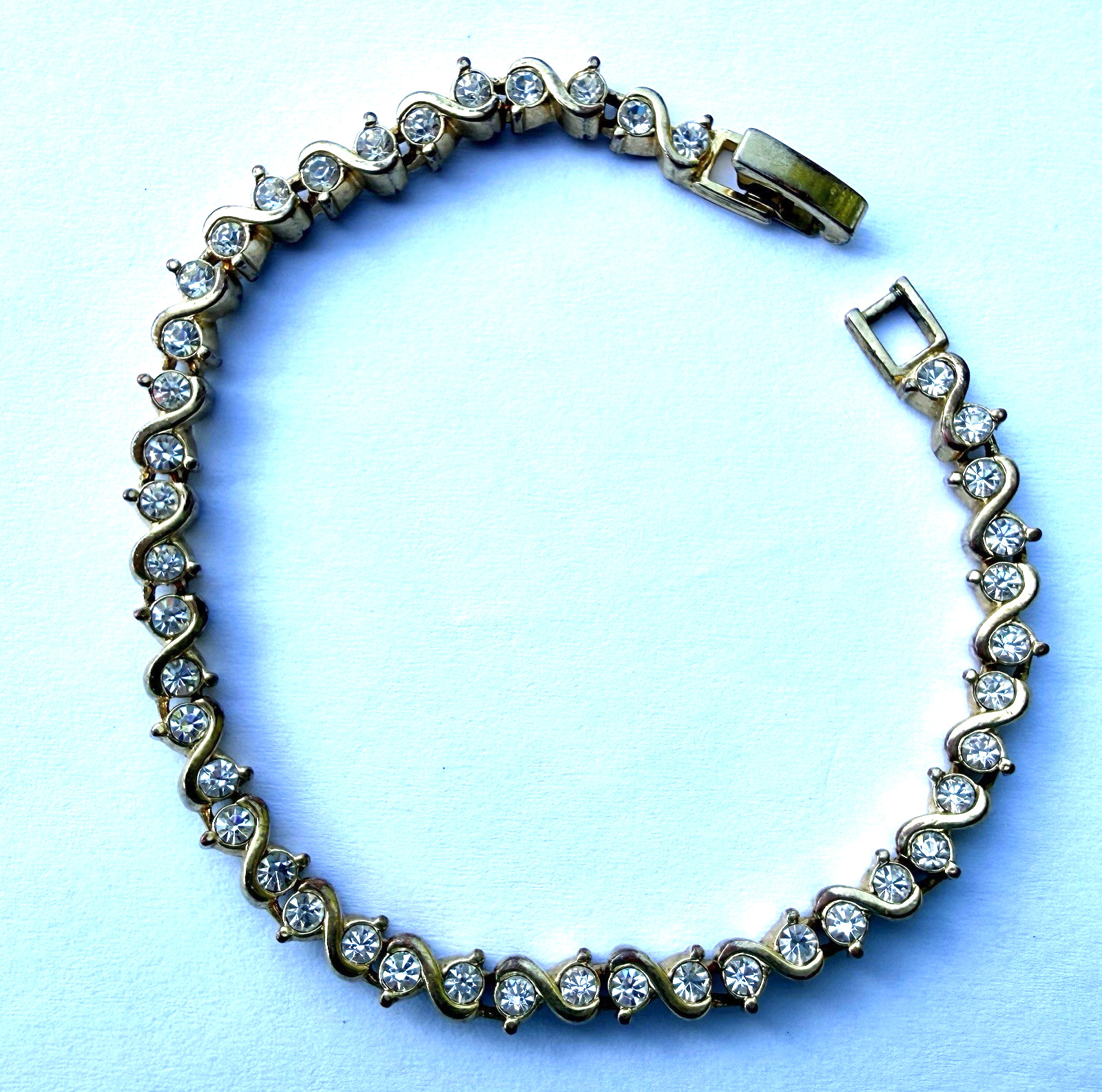 Vintage Avon 925 Sterling Silver Gold Vermeil CZ Wave Link Tennis Bracelet 7″
