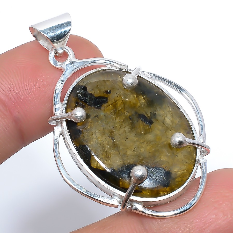 Natural Labradorite – Canada Gemstone 925 Silver Plated Pendant 1.76″ T2724