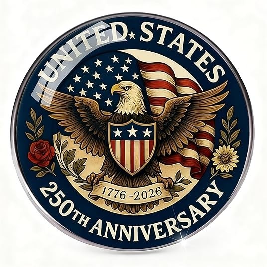 USA 250th Anniversary Lapel Pin 1776-2026 Patriotic Glass Collectible Gift