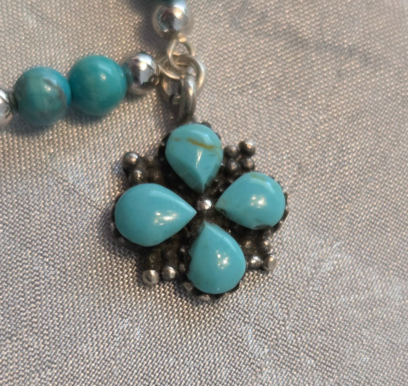 Stunning Sterling Silver and Turquoise Beaded and Charm Statement Necklace