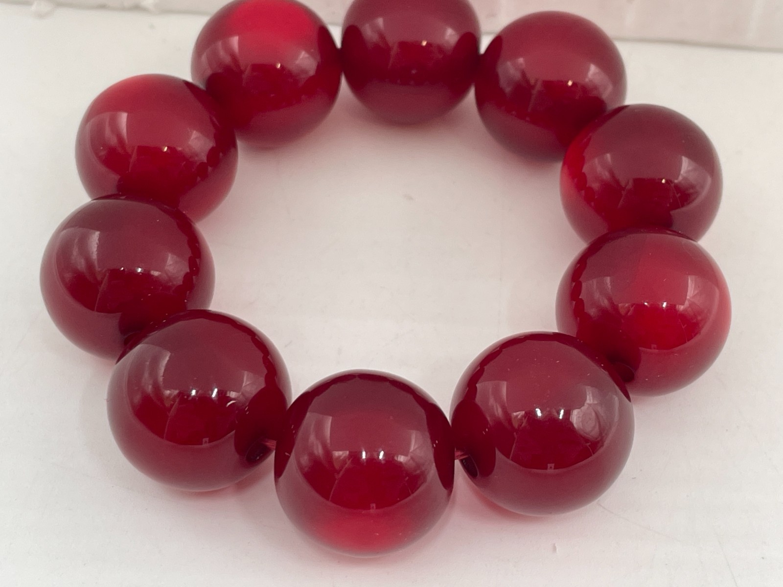 Cherry Red Bead Bracelet, Bakelite? See description. N7