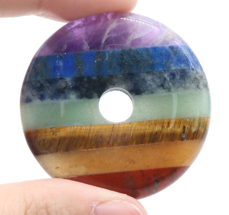 1Pcs Natural Multicolor Gemstone Crystal Round Donuts Large Hole Pendant HT1404