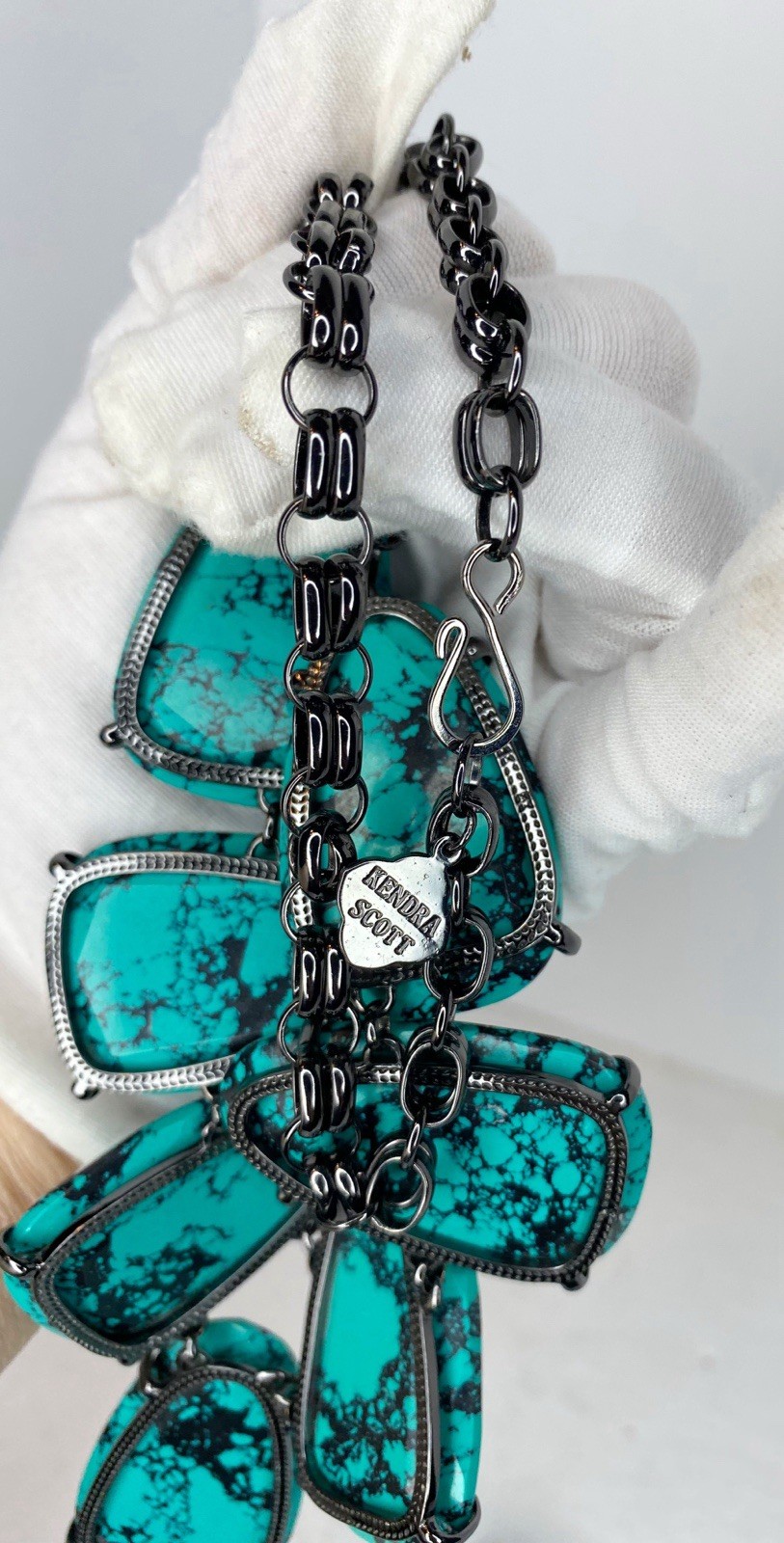 Kendra Scott Harlow Statement Necklace Variegated Turquoise Magnesite gunmetal