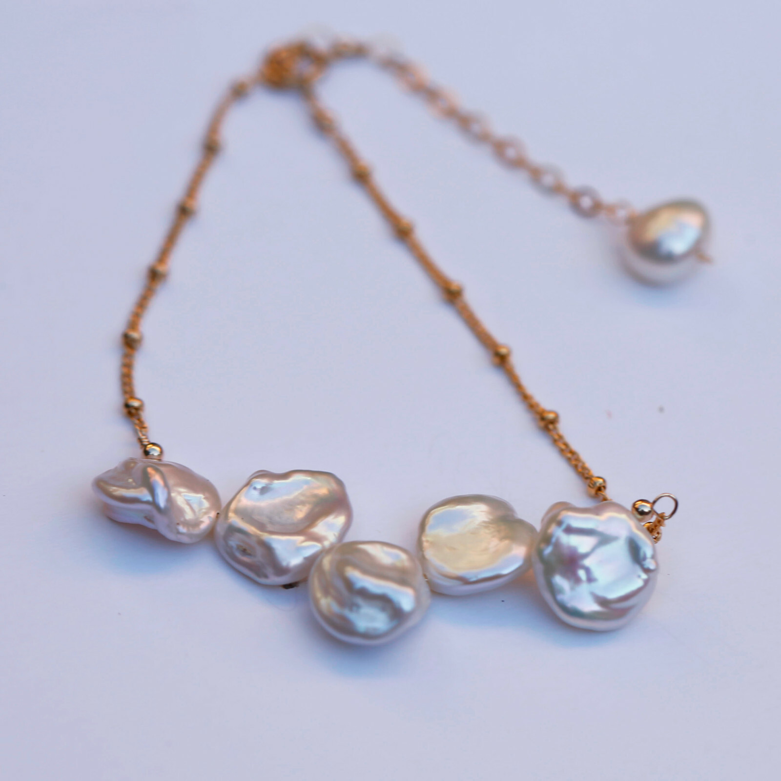 B19 Lovely High luster White Baroque freshwater Pearl 14KGF18+5cm Bracelet