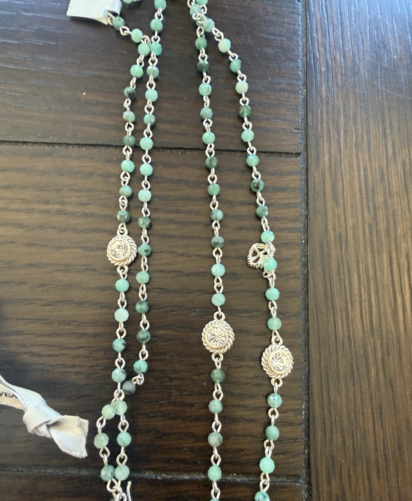 Virgins Saints & Angels 4mm Precious Emerald Wrap Silver Necklace NWT