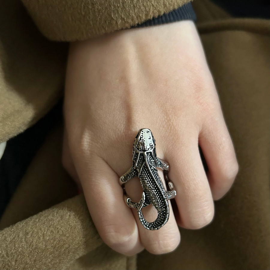 Lizard Iguana Open Ring Jewelry Predator Animal Reptile Adjustable Resizable