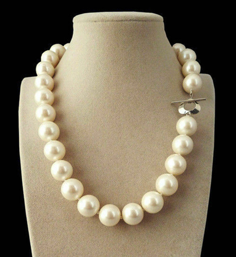 Fashion 8/10/12/14mm White South Sea Shell Pearl Round Beads Necklace 20″