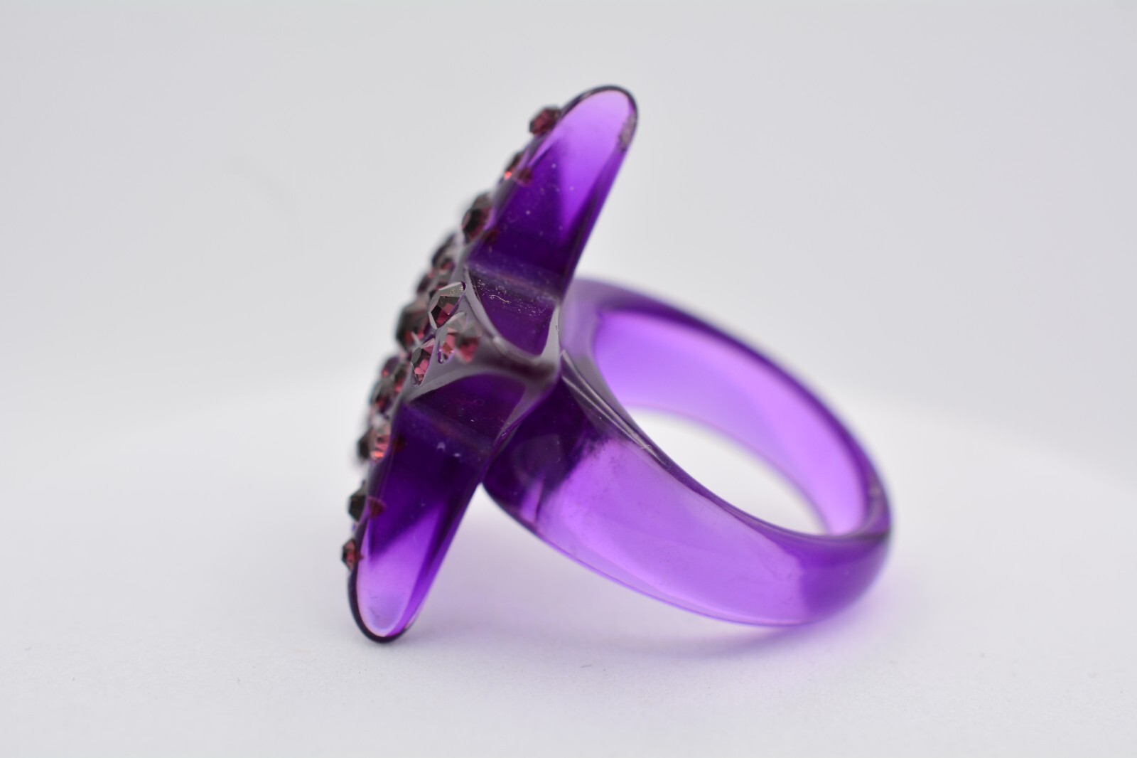 Star Cocktail Ring Rhinestone Crystal Lucite Red Purple Brown Gold Navy Silver