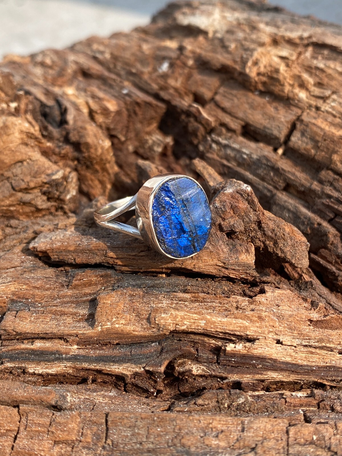 Natural Labradorite Gemstone Ring Rough Ring Handmade Ring Solid Silver Ring