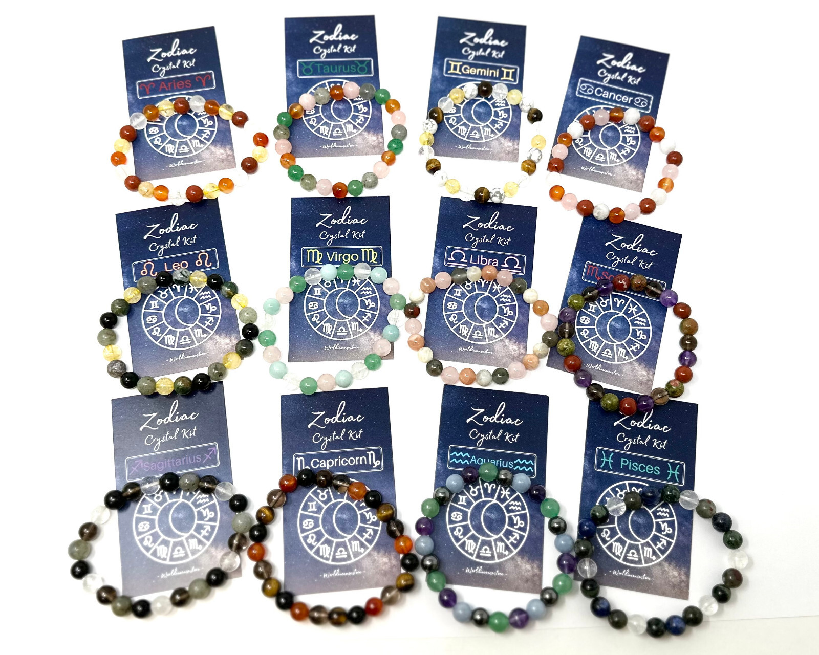 Zodiac Crystal Bracelets, Natural Zodiac Sign Gemstone Bead Birthstone Bracelets