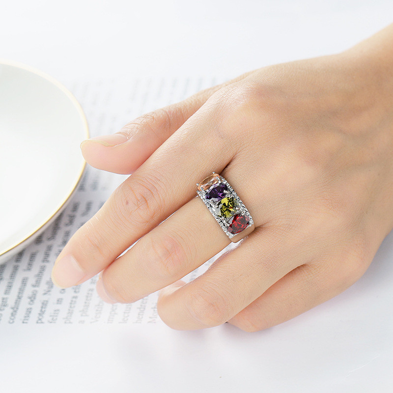 Xms Flower Multi Natural Amethyst Peridot Garnet Gemstone Silver Ring Size 6-10