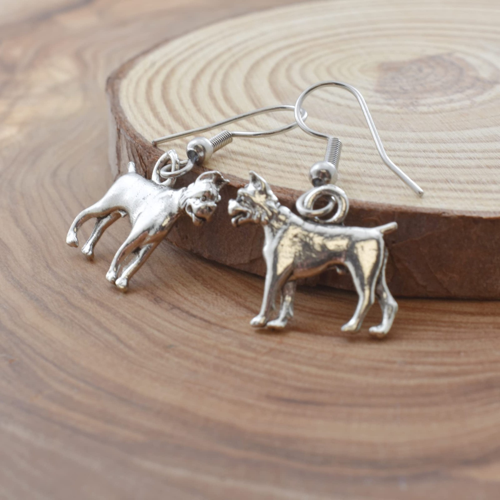 Boxer Dog Earrings in Silver Pewter |19mm x 17mm Boxer Charm | Dog Mom | Earr…
