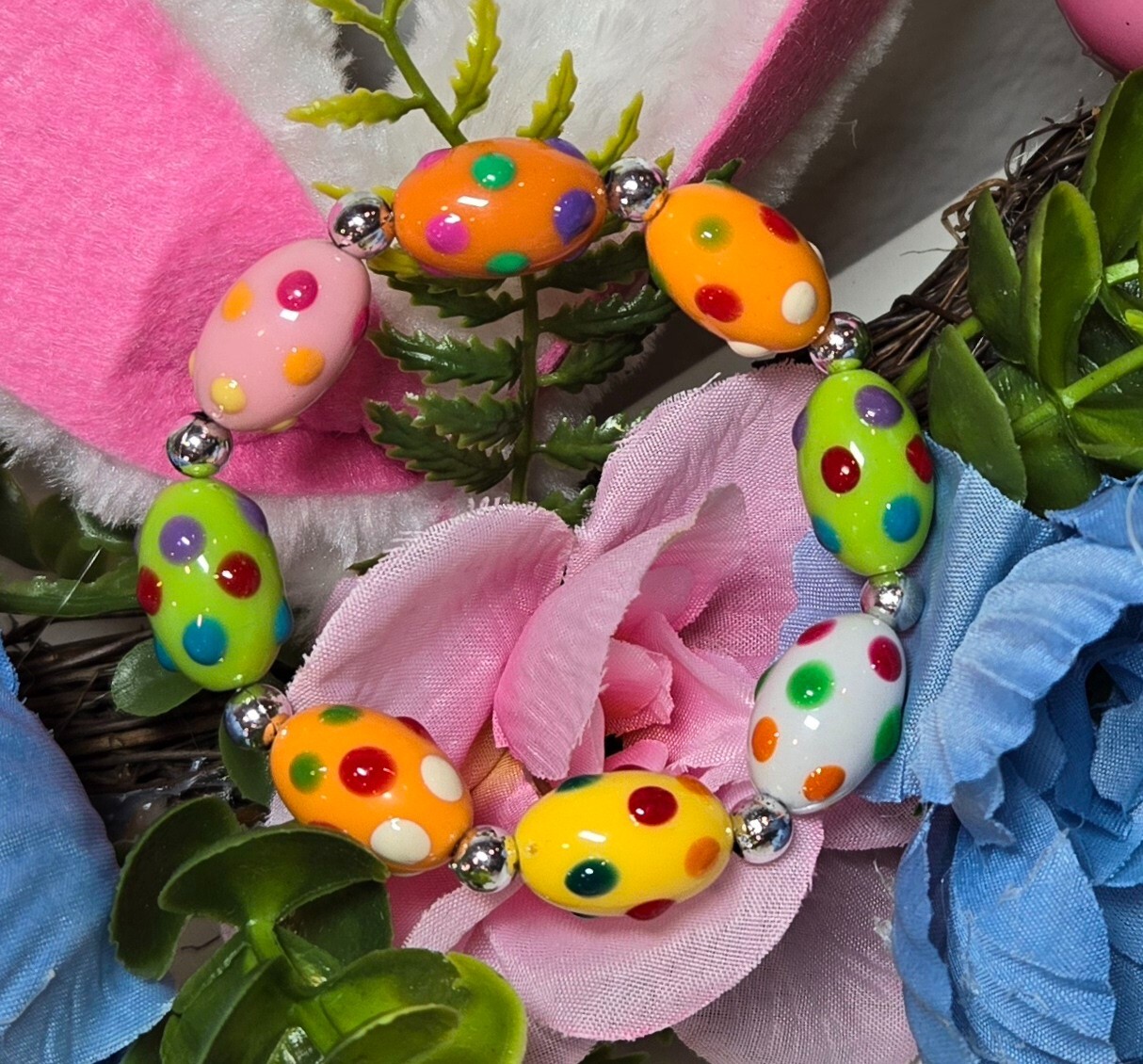 Easter Bracelets Spring Bracelet Colorful Egg Polka Dot Flowers Bracelets 6 pcs