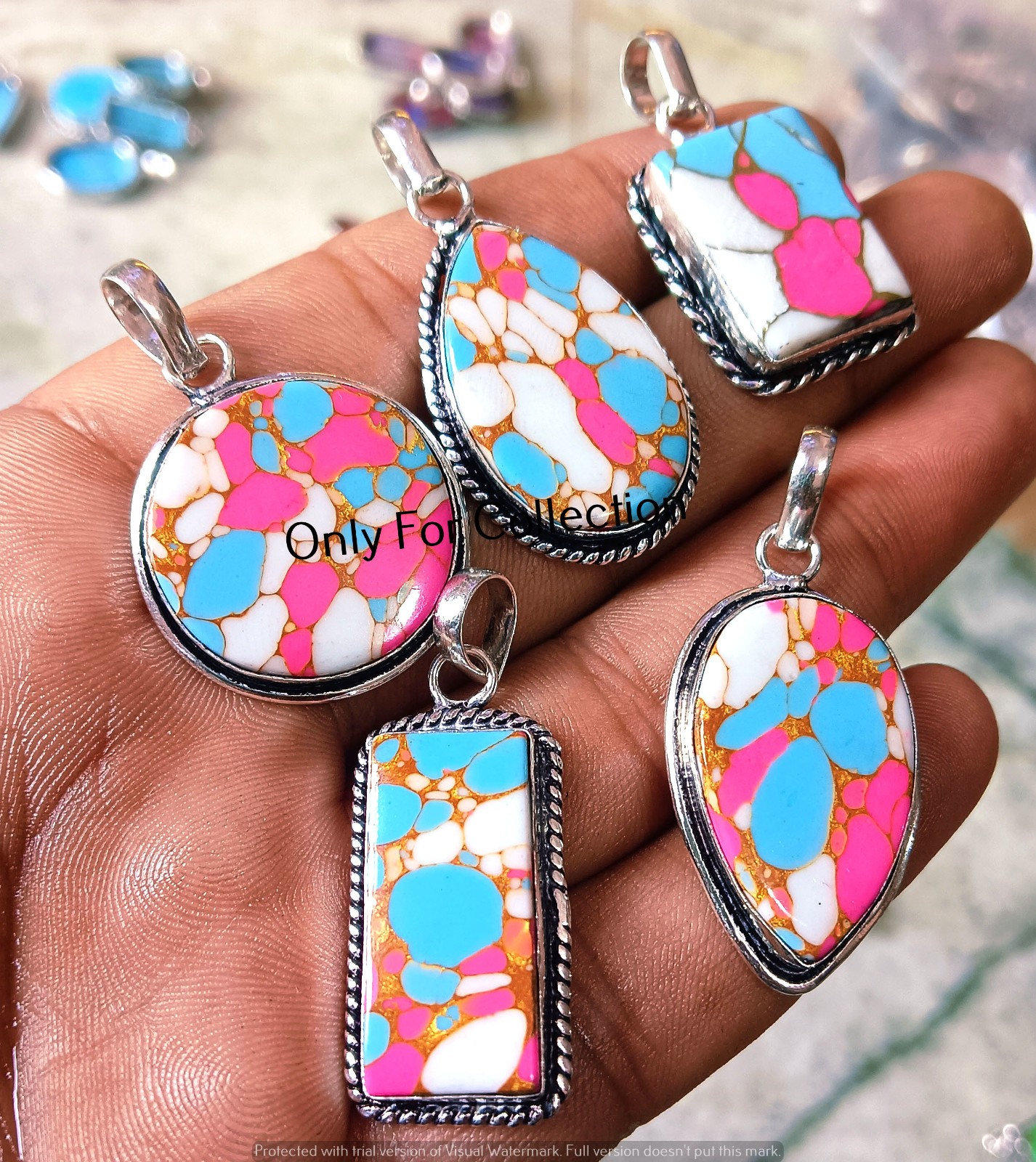 Multi Cotton Candy Turquoise Gemstone New Pendant Lot 925 Sterling Silver Plated
