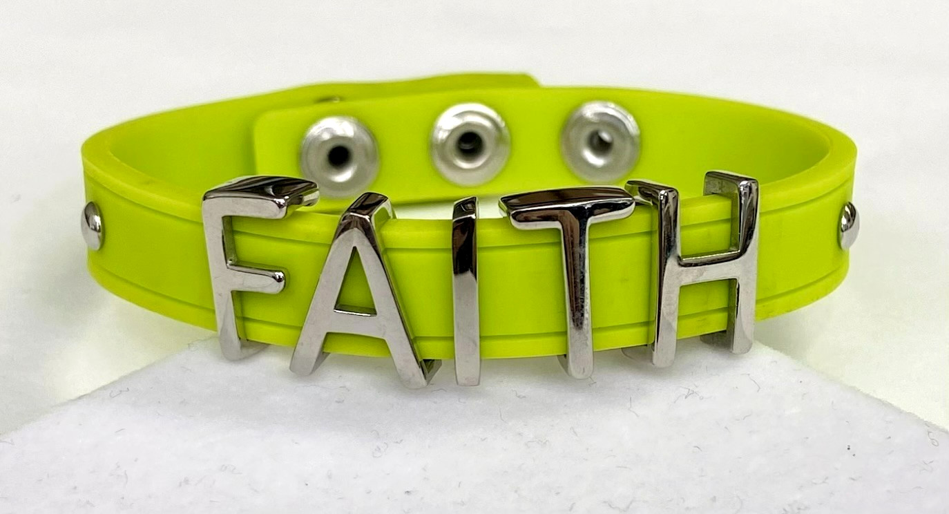 QVC Stainless Steel Faith Silicone Adjustable Bracelet