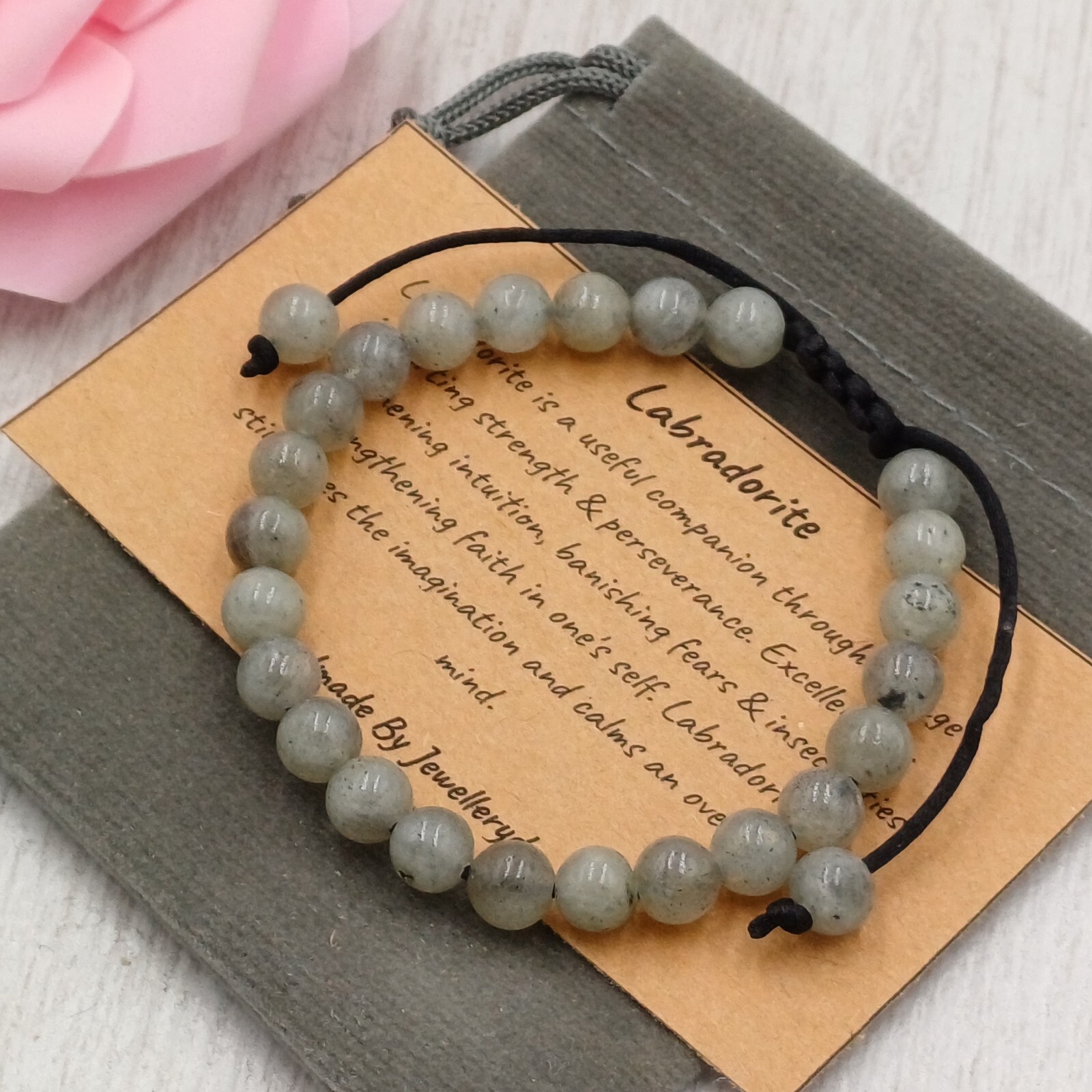 LABRADORITE Bracelet Adjustable Handmade +Gift Bag & Card Crystal Gemstone 6/8mm