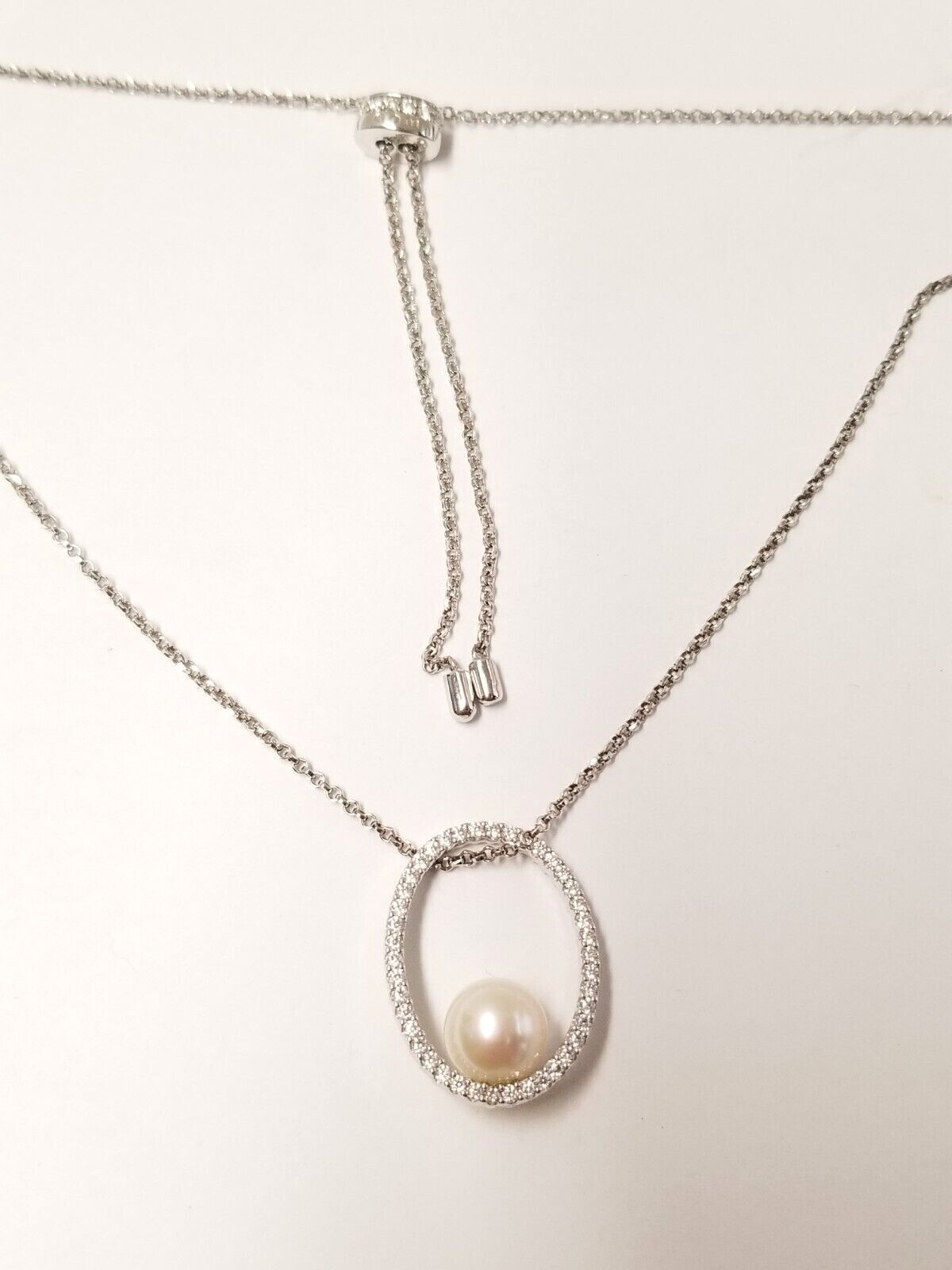 apm Monaco Adjustable Chain Necklace with Pearl CZ Pave Necklace Sterling Silver