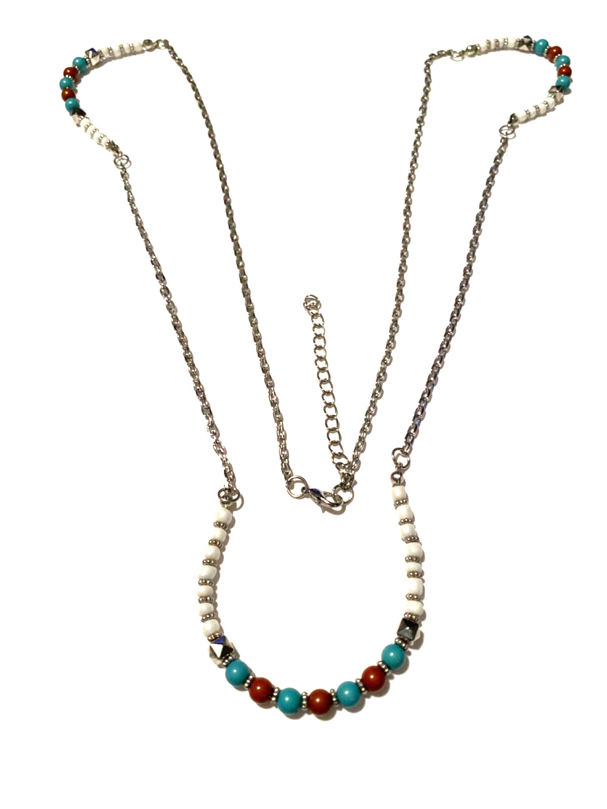 Necklace Silver Tone Beaded Areas Linked to Anchor Mariner Chain