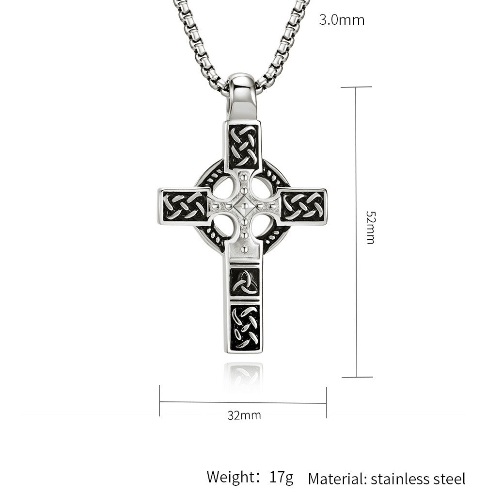 Celtic Knot Titanium Steel Gothic Cross Necklace Norse Runes Viking Pendant 24″
