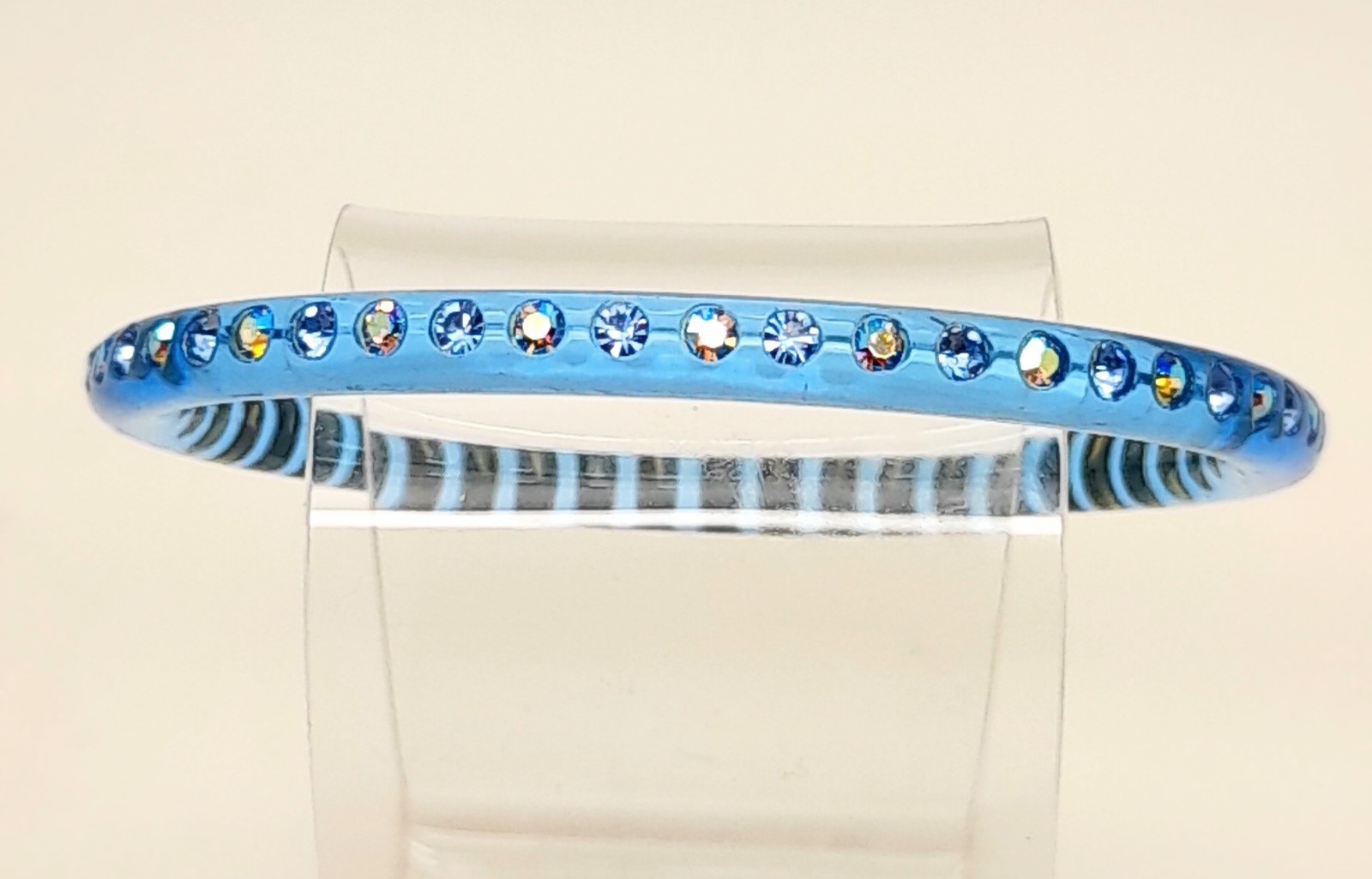 Blue Transparent Lucite Plastic blue & ab Rhinestone fashion Bangle Bracelets