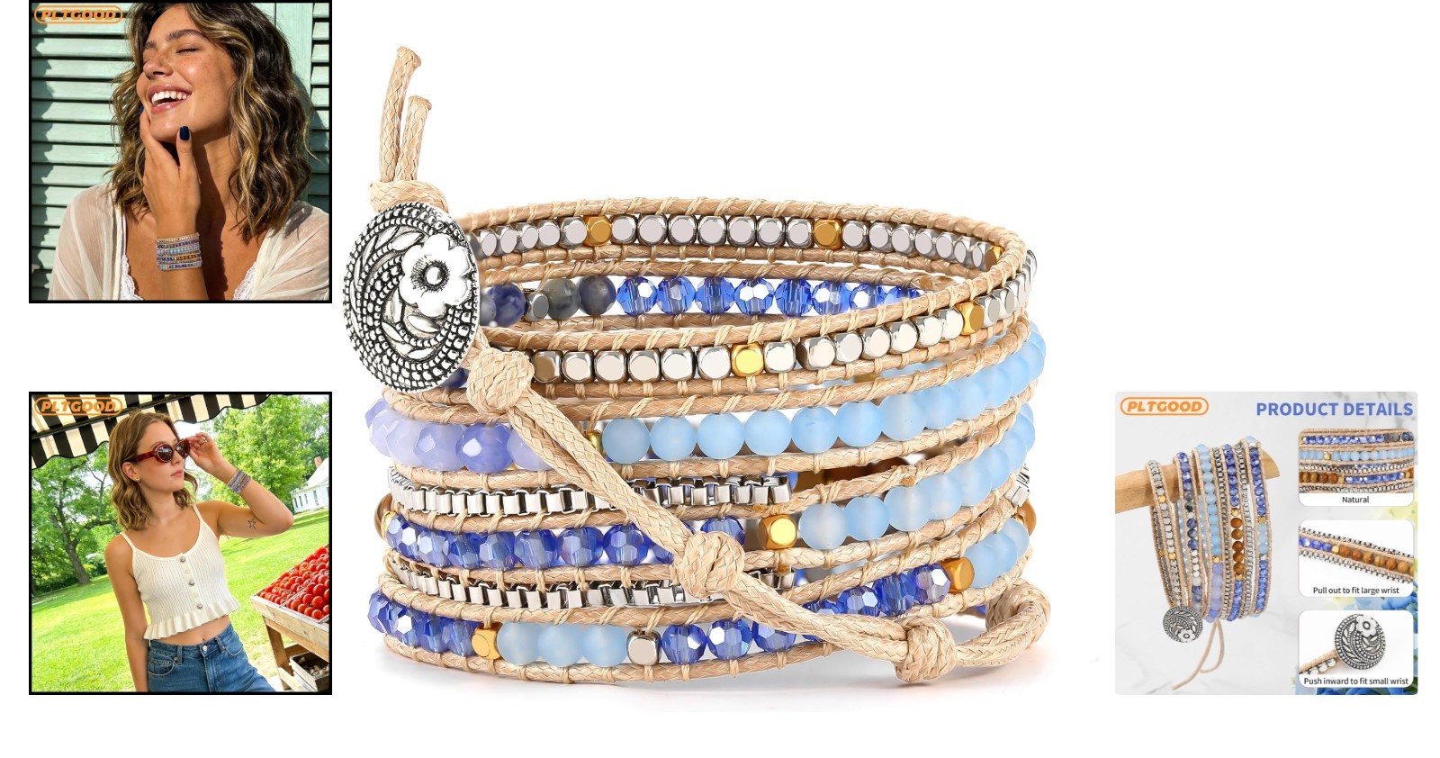Handmade Boho 5 Wrap Bead Bracelet for Chakra Healing – Unisex Adjustable Design