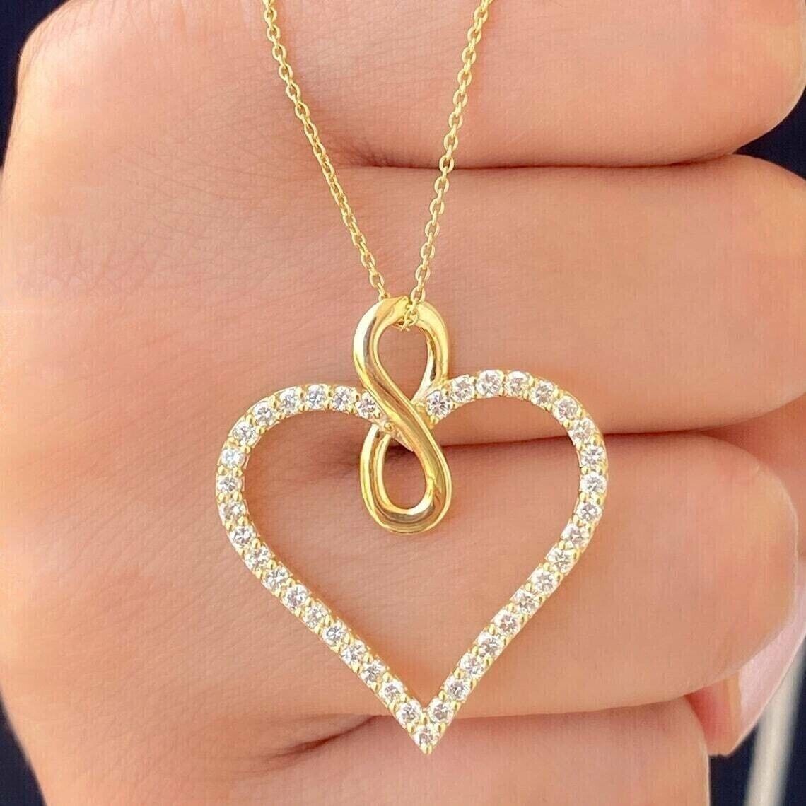1 Ct Round Cut Moissanite Women’s Heart Infinity Pendant 14K Yellow Gold Plated