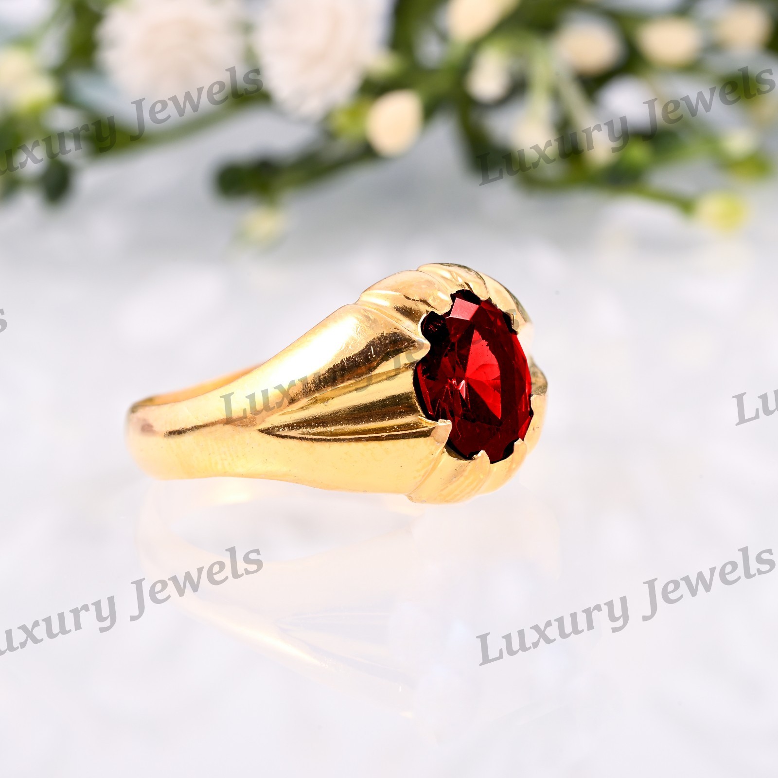 Genuine Red Garnet Silver Men’s Ring Handmade 925 Sterling Jewelry