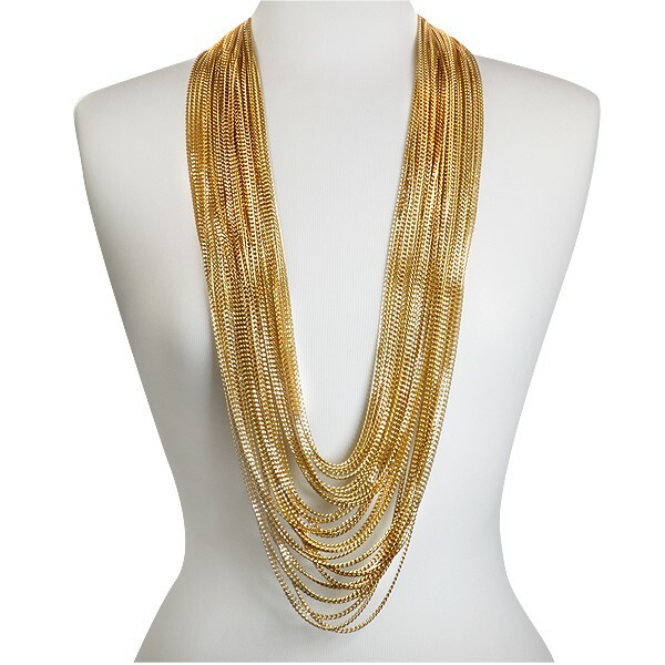 FASHION NECKLACE 47 INCHES GOLD PLATED ALUMINIUM LONG MULTI LAYERED CHAIN