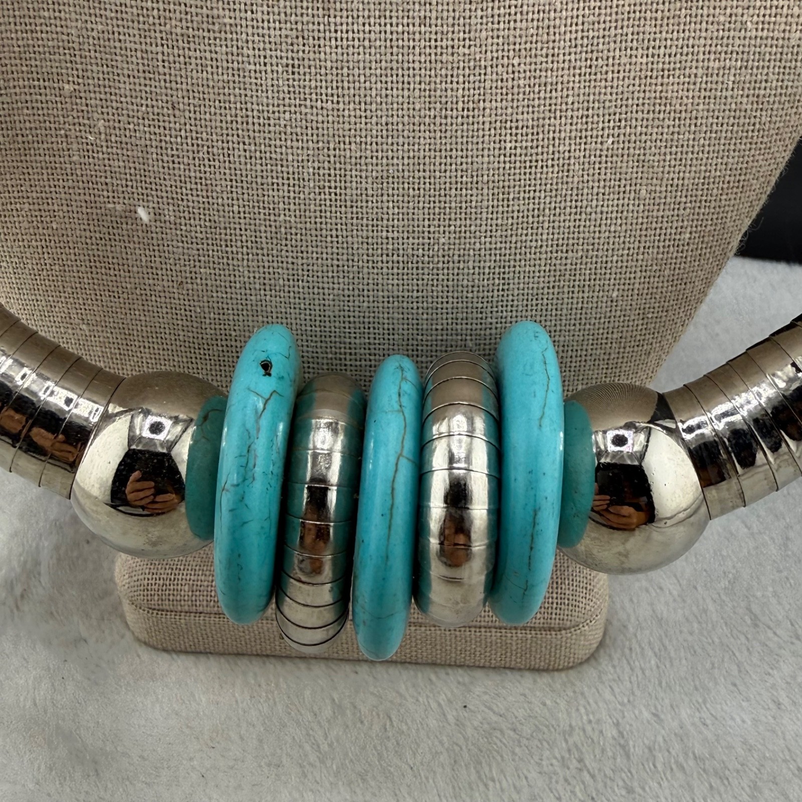 Western Necklace Tube Chunky Silver Tone Y2K 22”