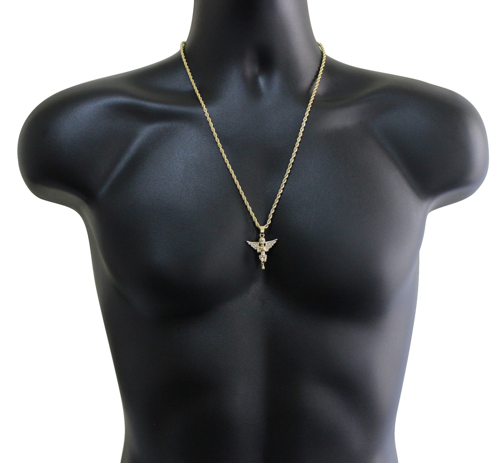14k Gold Plated Messenger Angel Pendant Icy Cz 20″ Rope Chain Hip Hop Necklace
