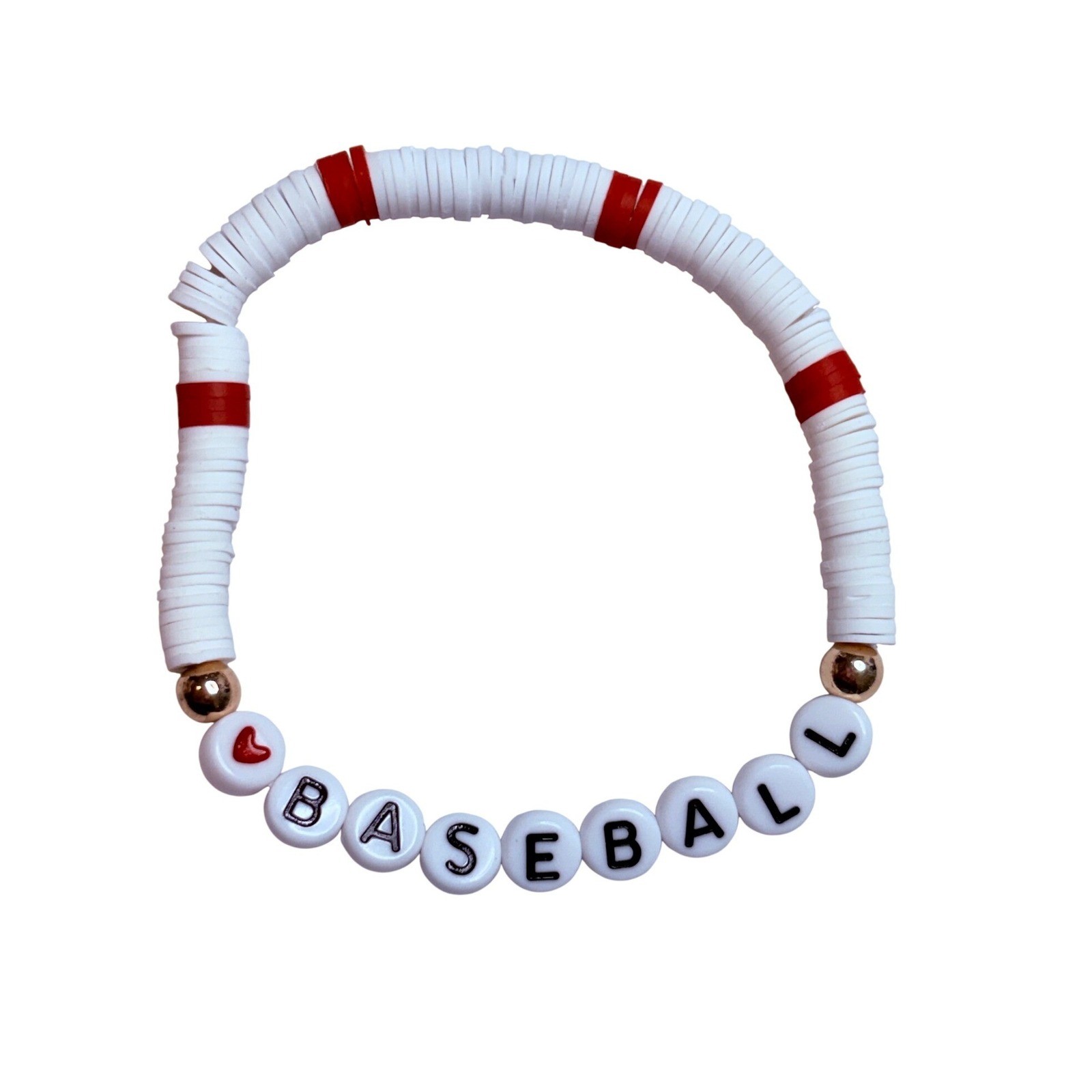 Baseball Bracelet Set Womens OS Gold White Red Beaded Stretch 3pc New