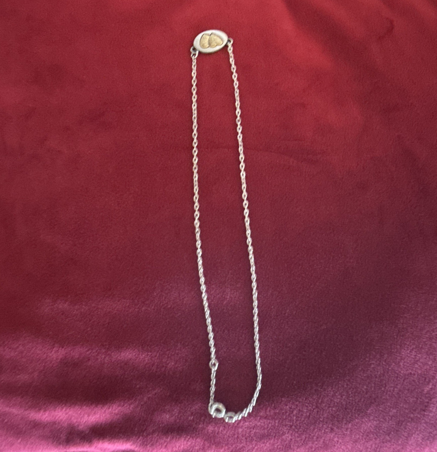 Park Lane Signed Silver-Tone Necklace Oval Charm Pendant Double Heart