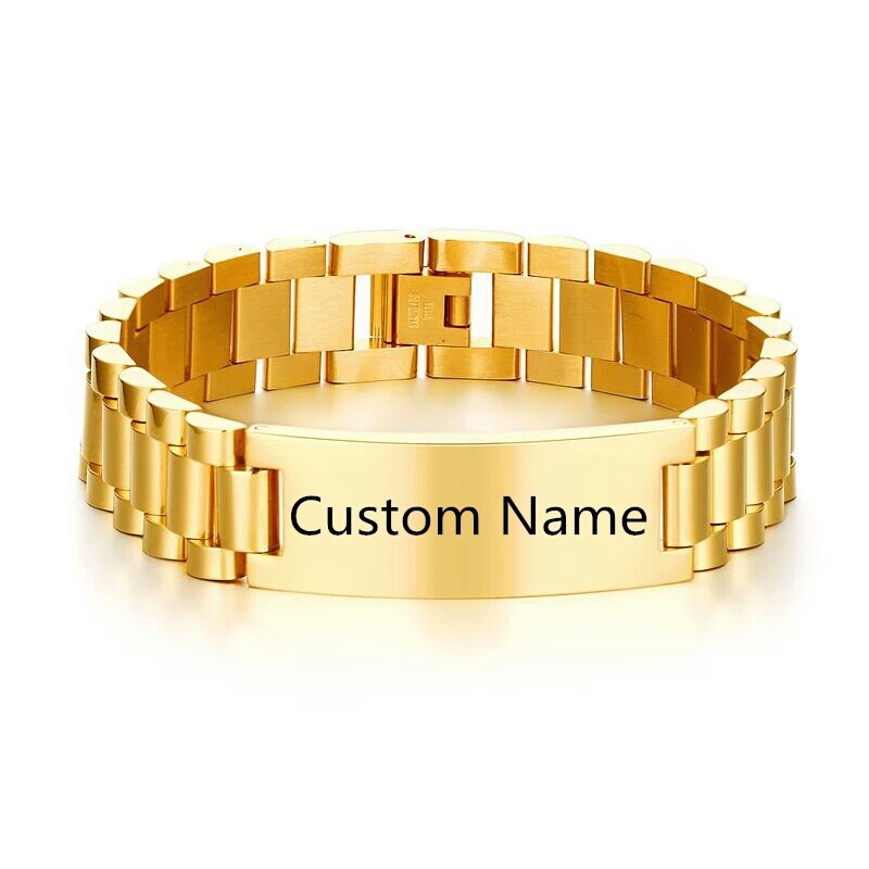 Any Name Mens Bracelet With Box Watch Band Custom Men Jewelry Personalized Gift