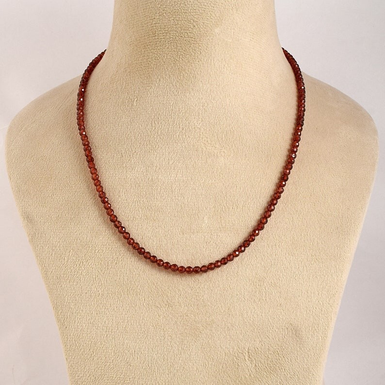 A++ Natural Hessonite Garnet Faceted Round Gemstone Beads Choker Necklaces 18”