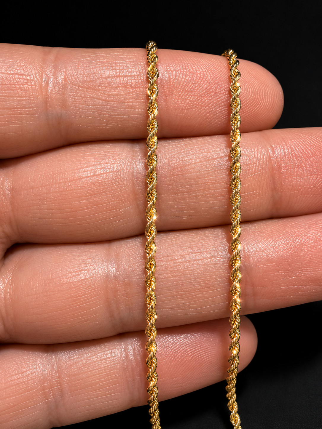 14K Solid Gold Diamond Cut Rope Chain 1.5mm Necklace 16″ – 24″ Italian Gold