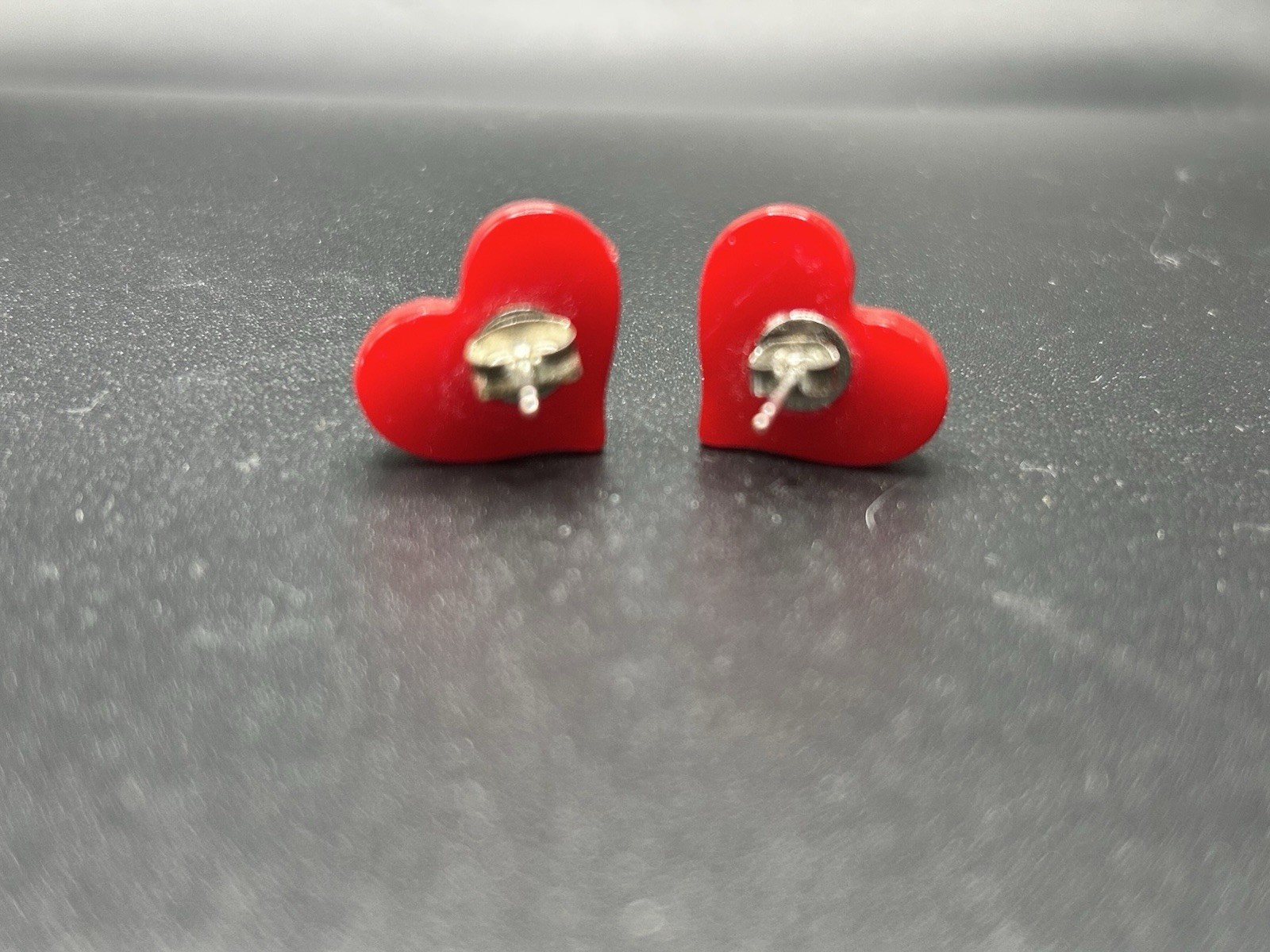 Puffy Heart Pierced Earrings Stud Red Acrylic Valentine Love Retro Cute Jewelry