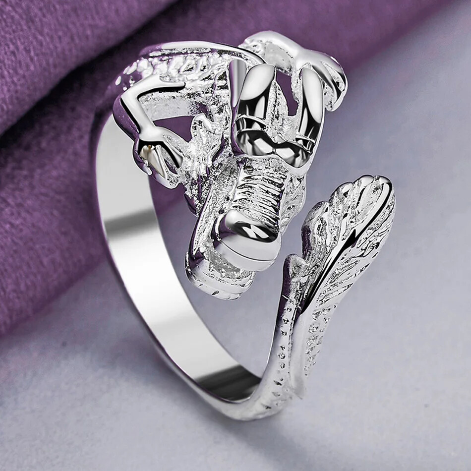 CHSHINE 925 Sterling Silver Dragon Bracelet Open Ring Adjustable Jewelry Sets