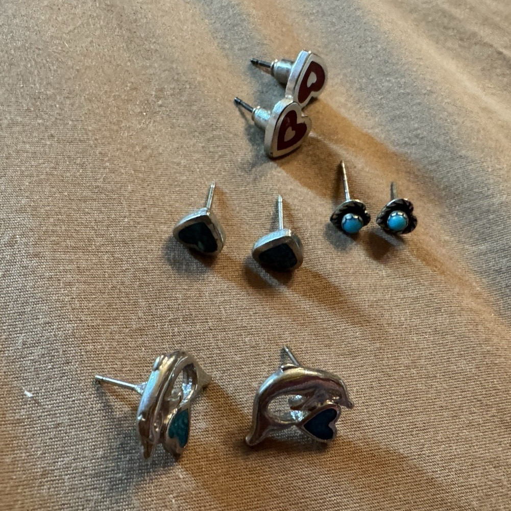 Mixed Silver & Black Metal Stud Earrings Lot, Butterfly Back Closure