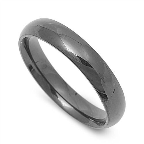 Stainless Steel – 4mm Domed Black Ion Plated Plain Band Ring (FR381)