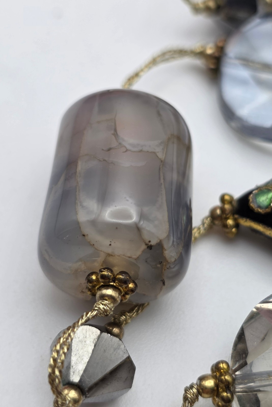 Premier Designs Retired Cloisonné Dalmatian Jasper Crystal Station Necklace 30″