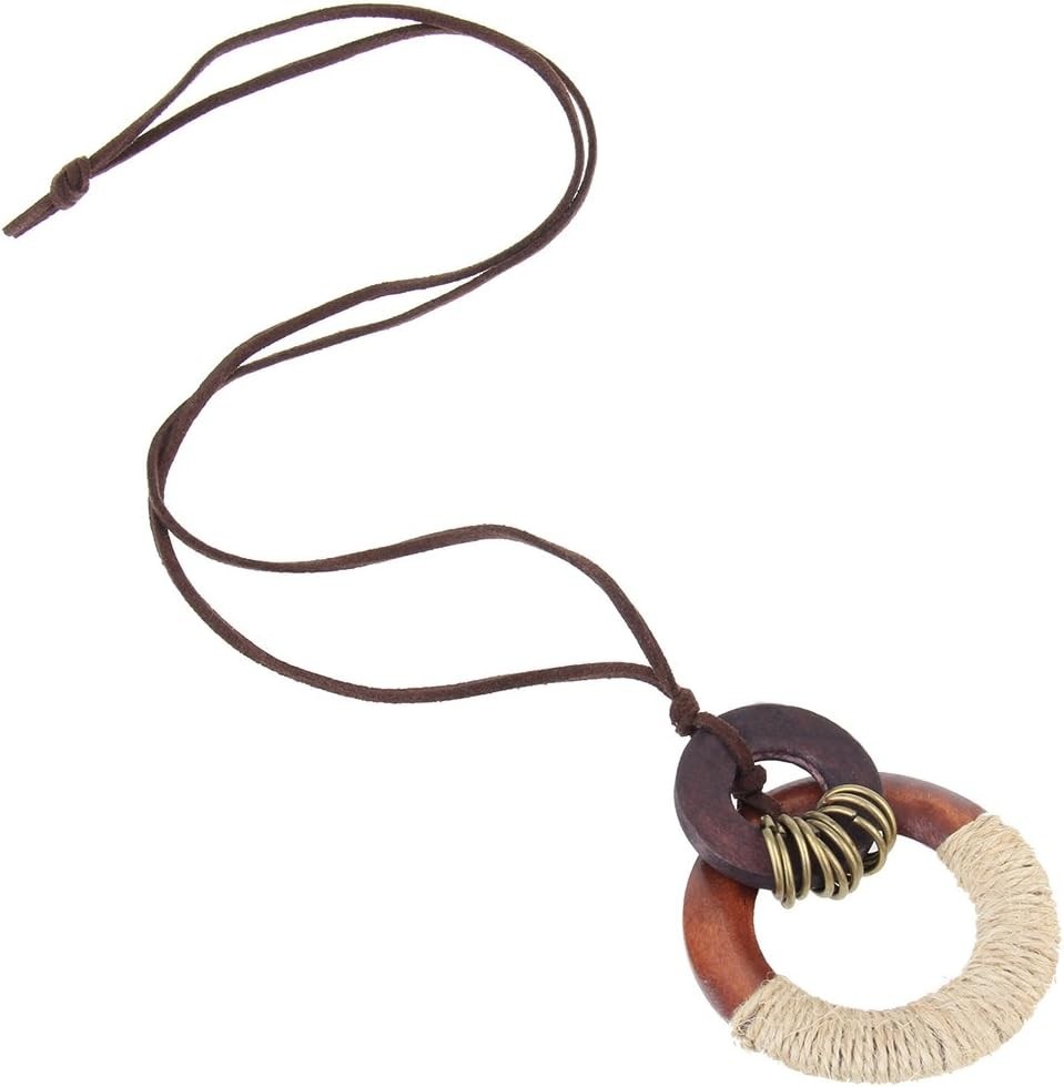 Stylish Leather Cord Multi-Layer Necklace with Wooden Pendant for All Occasions