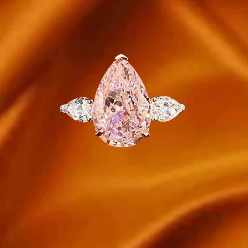 2.50Ct Pear Cut Simulated Pink Diamond Engagement Ring 14K White Gold Plated
