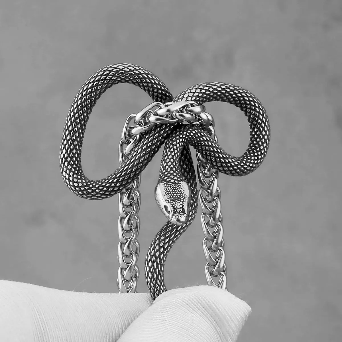 Stainless Steel Animal Snake Pendant Men Women Gothic Punk Hip Hop Handmade