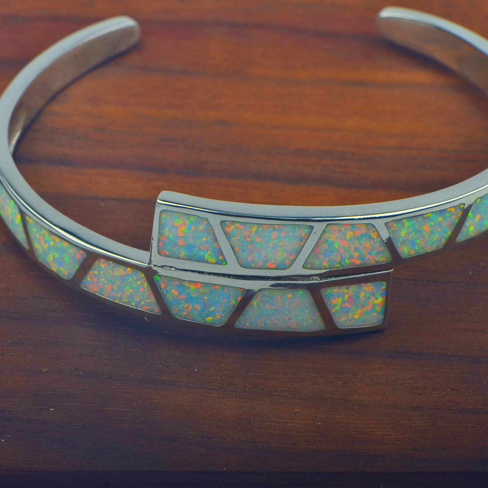 White Opal Double Striped Pattern Bangles 925 Sterling Sliver Jewelry For Women