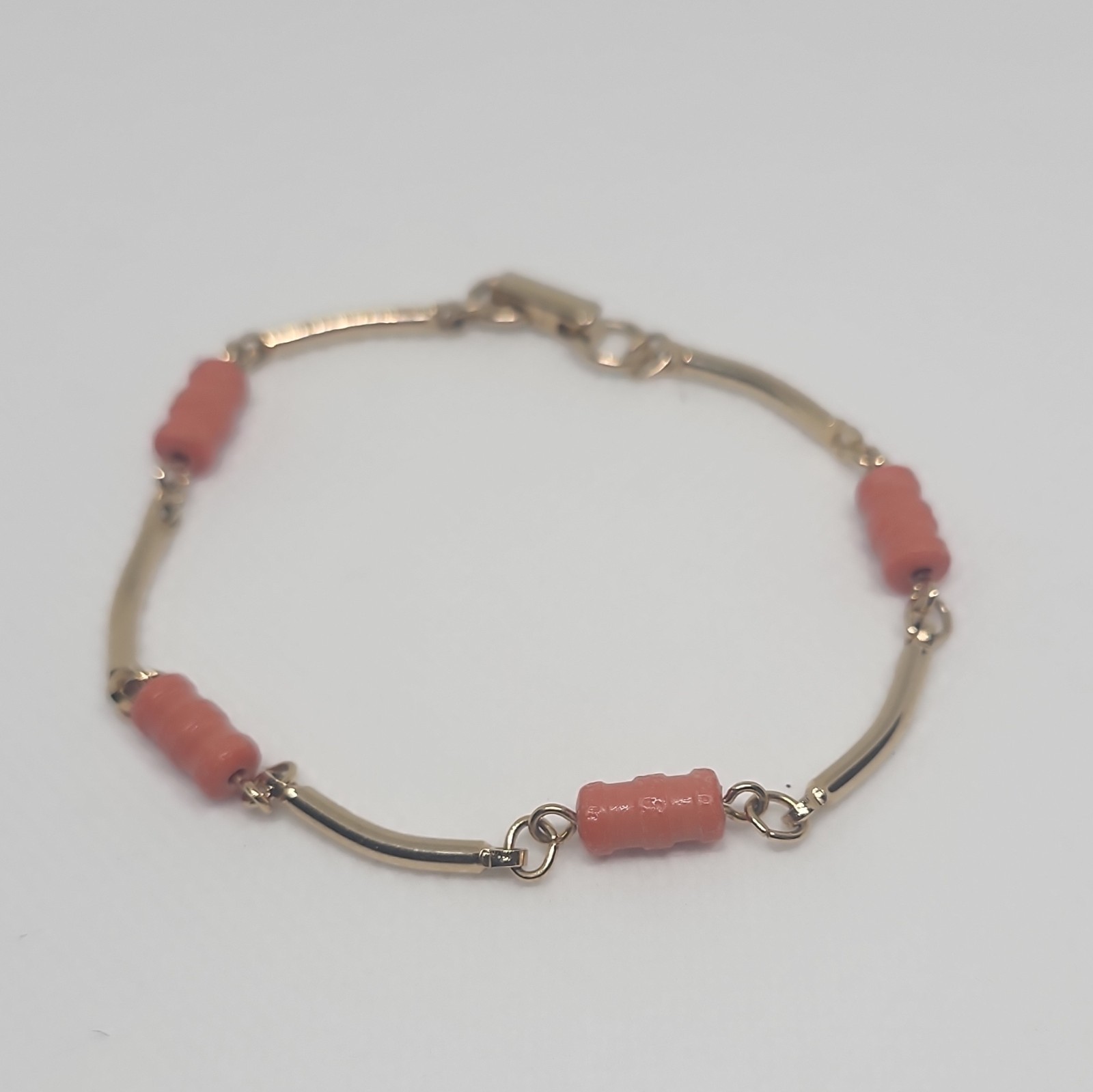Emmons Gold Tone Bar Link Chain Bracelet Pink Beaded Stations Lobster 7 in