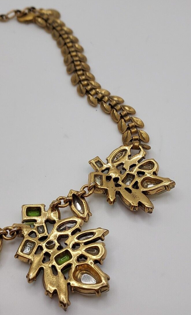 Stella & Dot Bib Collar Necklace Multi Color Crystal Rhinestone goldtone 18″ Vtg