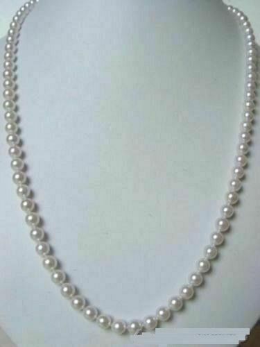 30 inch natural 6-7mm AAA+white akoya pearl necklace with 14k gold buckle