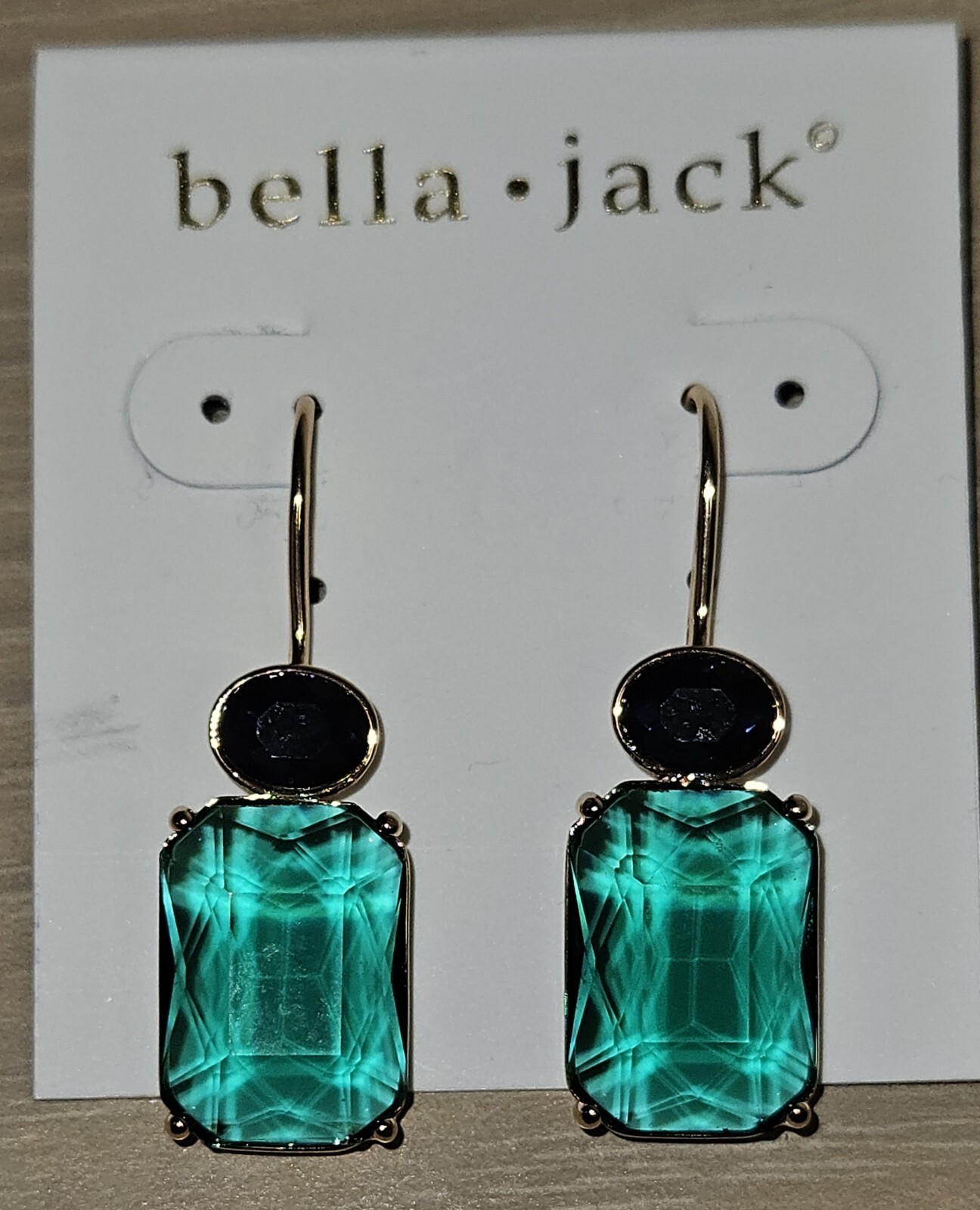 BELLA JACK SPARKLY CRYSTALS TEAL GREEN BLUE GOLD PLATED HOOK EARRINGS NWT