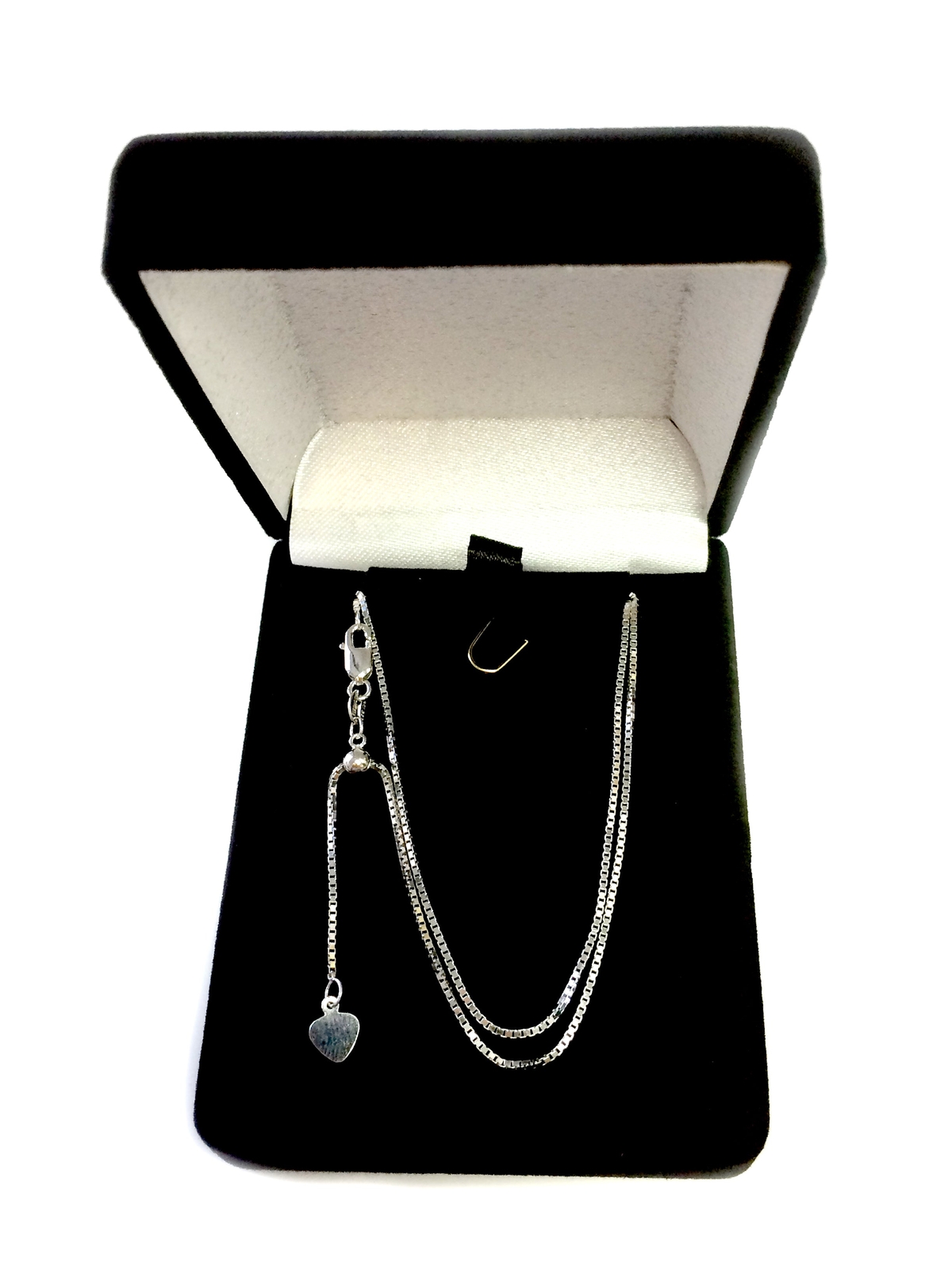 Sterling Silver Rhodium Plated Adjustable Box Chain Necklace, 0.8mm, 22″