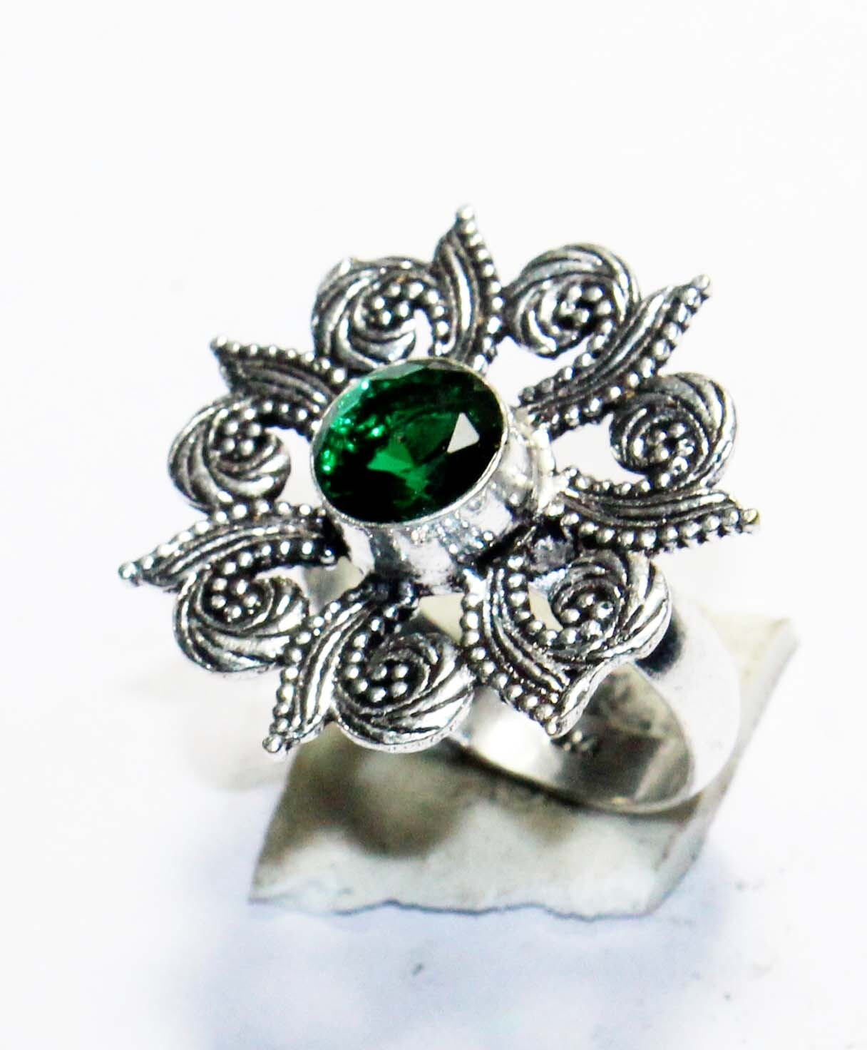 Hydro Green Peridot Round Shape Gemstone Handmade Ring Jewelry Ring Size 7.8 In